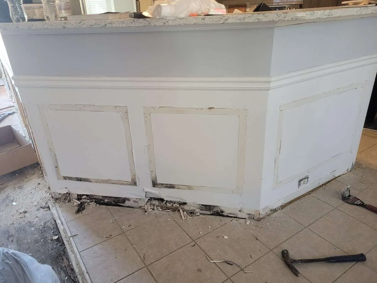 Water damage and mold on kitchen during Burst Pipe Cleanup in Paris